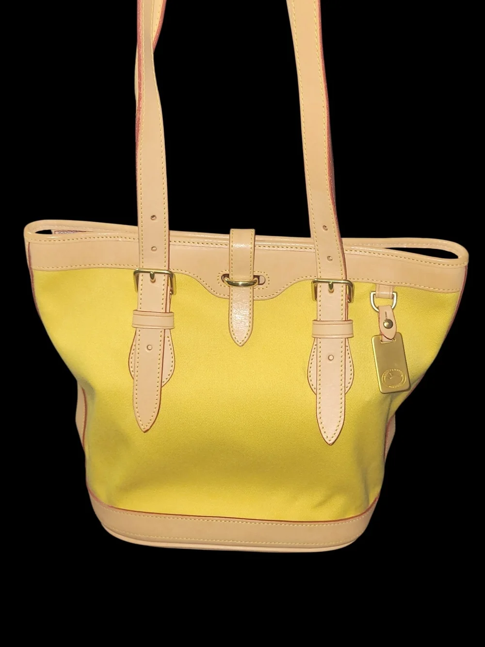 Dooney & Bourke Yellow Canvas Tote with Beige Trim